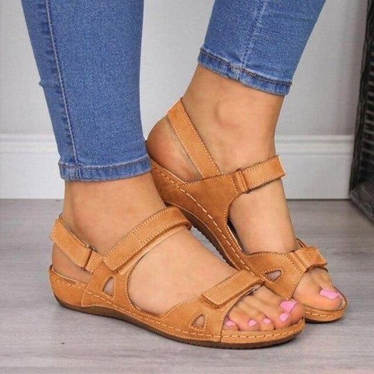 Leren Dames Sandalen met Verstelbare Bandjes en Open Teen - Faux Leather en Rubberen Zool - ZovaFashion - Sandalen Dames