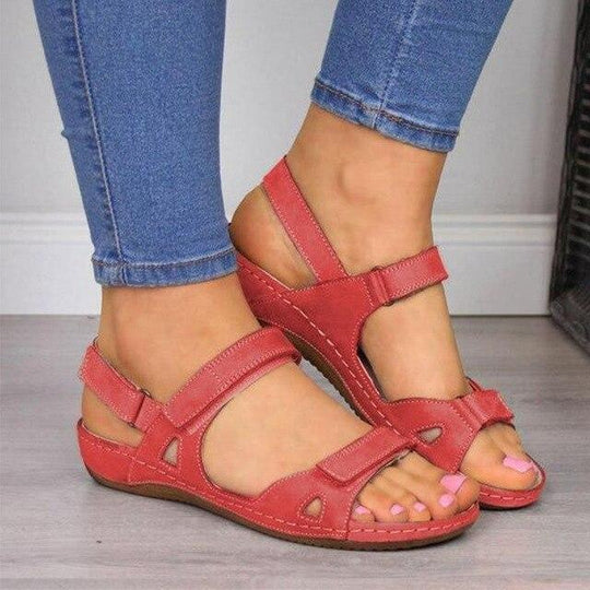 Leren Dames Sandalen met Verstelbare Bandjes en Open Teen - Faux Leather en Rubberen Zool - ZovaFashion - Sandalen Dames