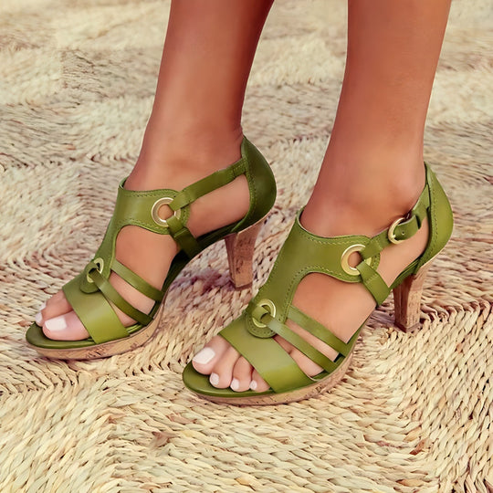 Leren Hoge Hak Sandalen Dames met Verstelbare Bandjes en Blokhak - ZovaFashion - Sandalen Dames