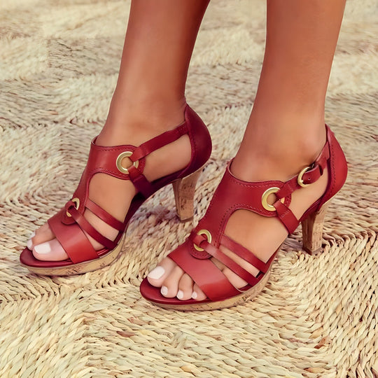 Leren Hoge Hak Sandalen Dames met Verstelbare Bandjes en Blokhak - ZovaFashion - Sandalen Dames