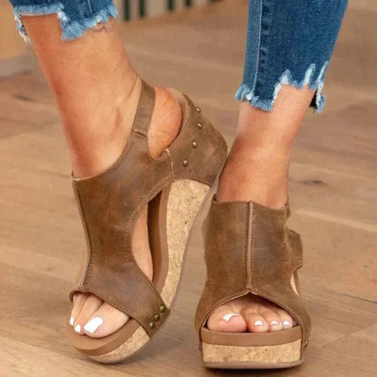 Leren Orthopedische Sandalen Dames met Open Teen en Wedge Hak - Zova - Fashion