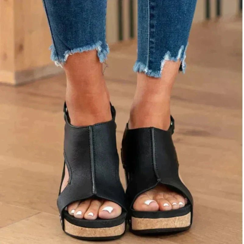 Leren Orthopedische Sandalen Dames met Open Teen en Wedge Hak - Zova - Fashion