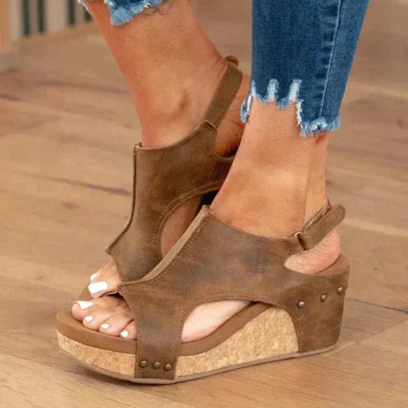 Leren Orthopedische Sandalen Dames met Open Teen en Wedge Hak - Zova - Fashion