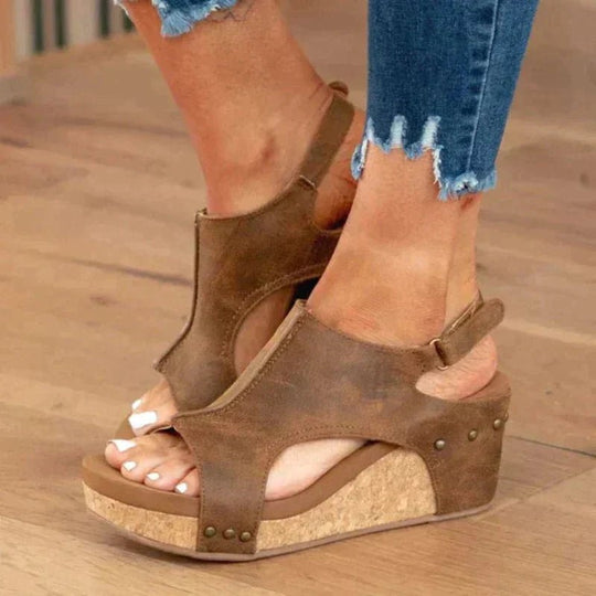 Leren Orthopedische Sandalen Dames met Open Teen en Wedge Hak - Zova - Fashion