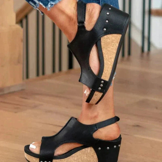 Leren Orthopedische Sandalen Dames met Open Teen en Wedge Hak - Zova - Fashion