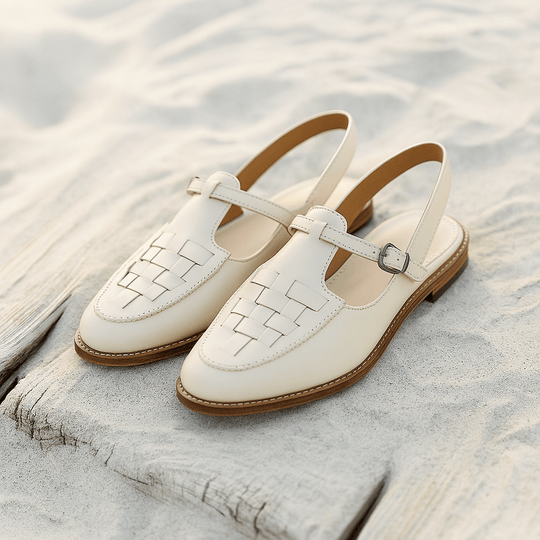 Leren Sandalen Dames met Gevlochten Bovenwerk en Verstelbare Gesp - ZovaFashion - Sandalen Dames