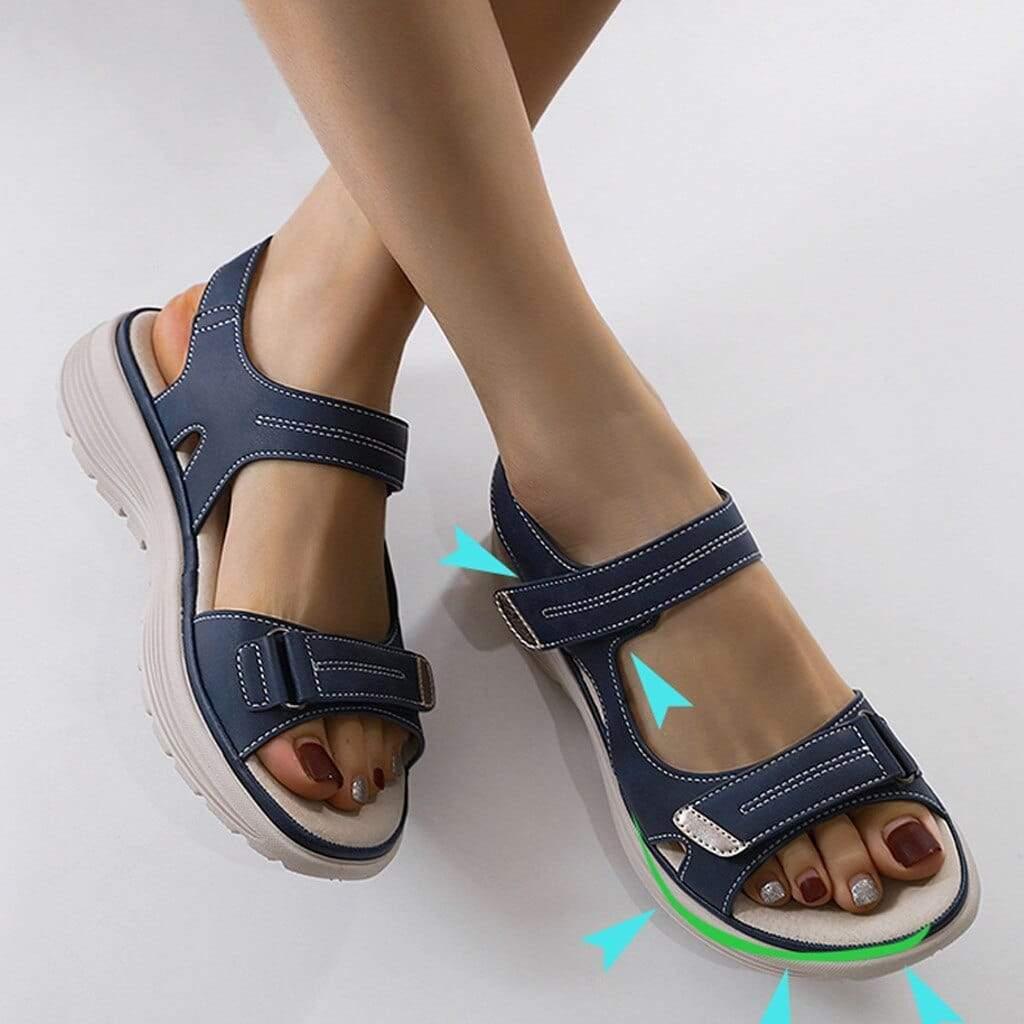 Leren Sandalen Dames met Verstelbare Bandjes en Ergonomische Ondersteuning - ZovaFashion - Sandalen Dames