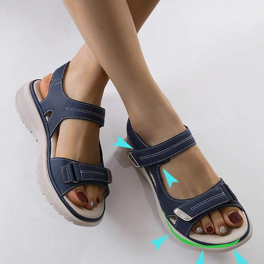Leren Sandalen Dames met Verstelbare Bandjes en Ergonomische Ondersteuning - ZovaFashion - Sandalen Dames