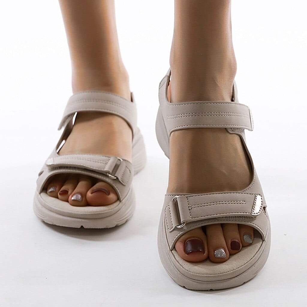 Leren Sandalen Dames met Verstelbare Bandjes en Ergonomische Ondersteuning - ZovaFashion - Sandalen Dames