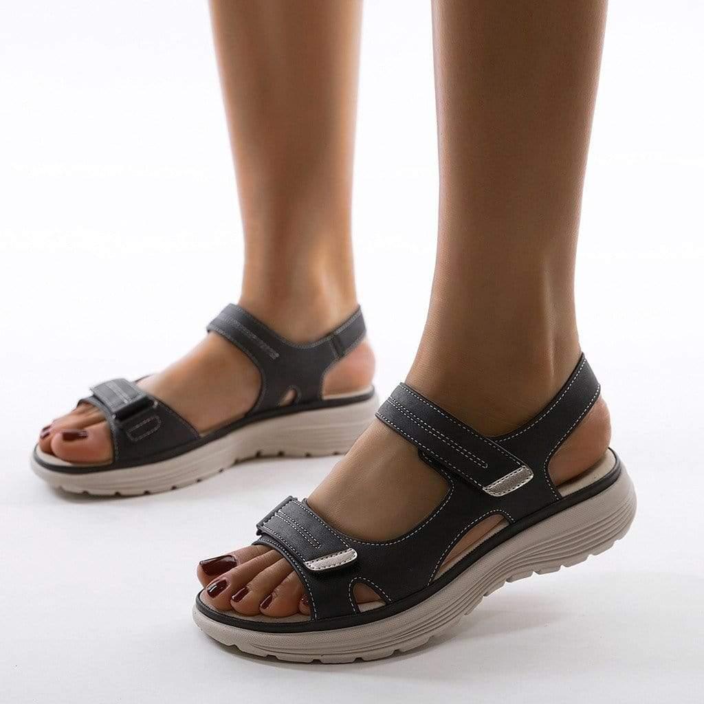 Leren Sandalen Dames met Verstelbare Bandjes en Ergonomische Ondersteuning - ZovaFashion - Sandalen Dames