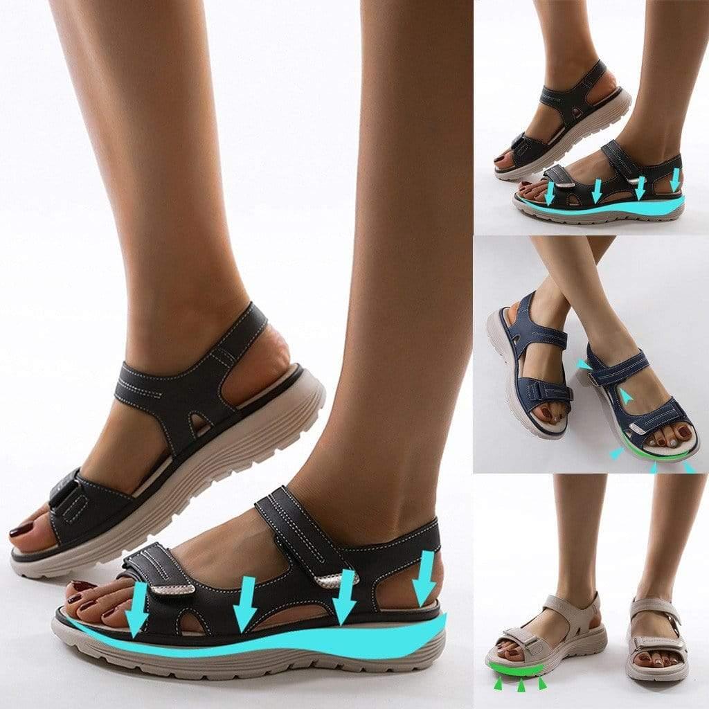 Leren Sandalen Dames met Verstelbare Bandjes en Ergonomische Ondersteuning - ZovaFashion - Sandalen Dames