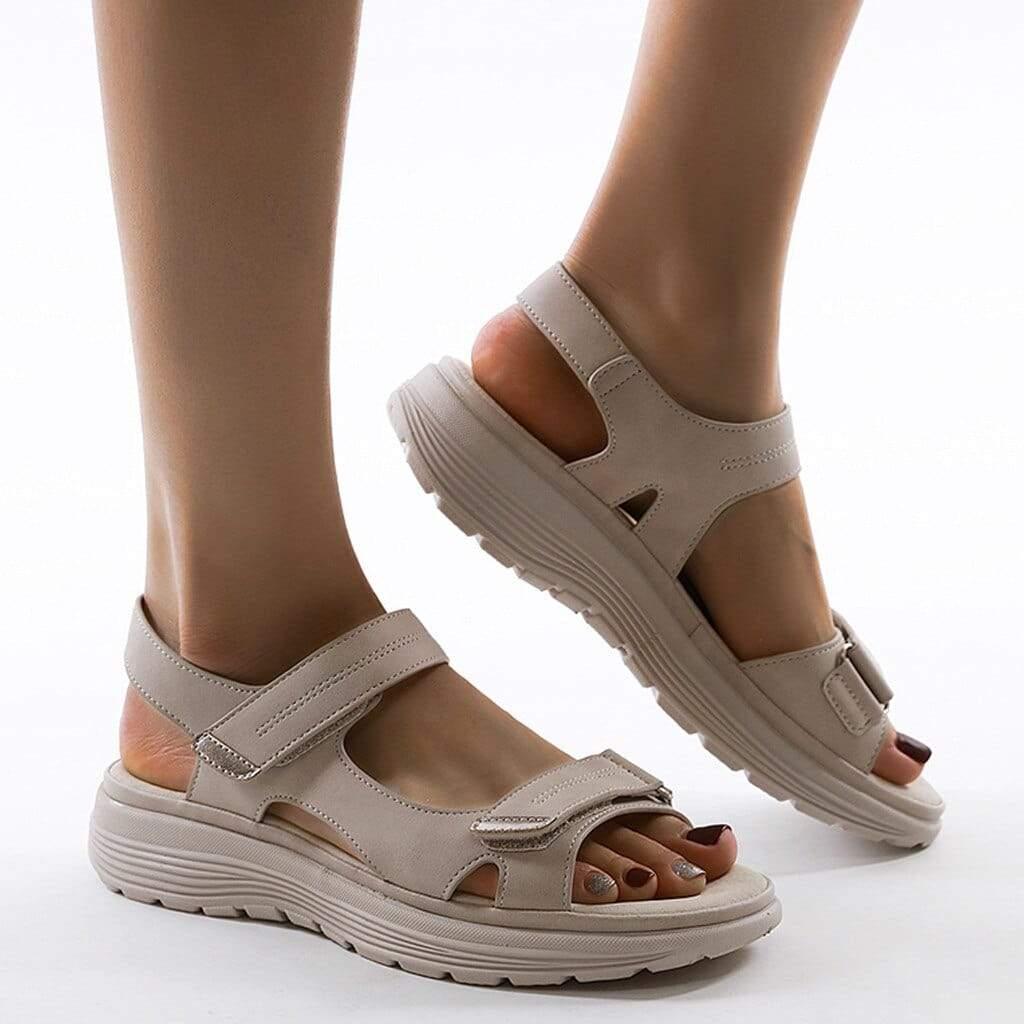 Leren Sandalen Dames met Verstelbare Bandjes en Ergonomische Ondersteuning - ZovaFashion - Sandalen Dames