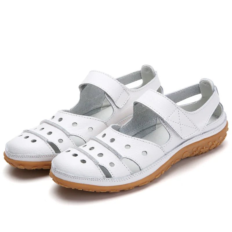 Leren Sandalen Dames met Verstelbare Bandjes en Geperforeerd Design - ZovaFashion - Sandalen Dames