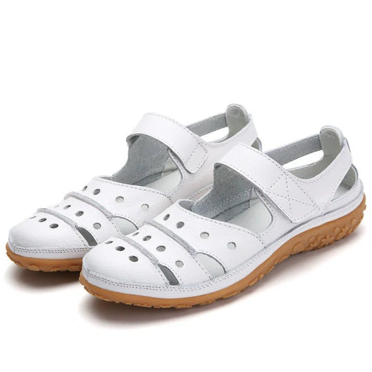 Leren Sandalen Dames met Verstelbare Bandjes en Geperforeerd Design - ZovaFashion - Sandalen Dames