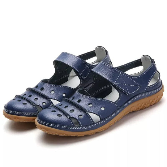 Leren Sandalen Dames met Verstelbare Bandjes en Geperforeerd Design - ZovaFashion - Sandalen Dames
