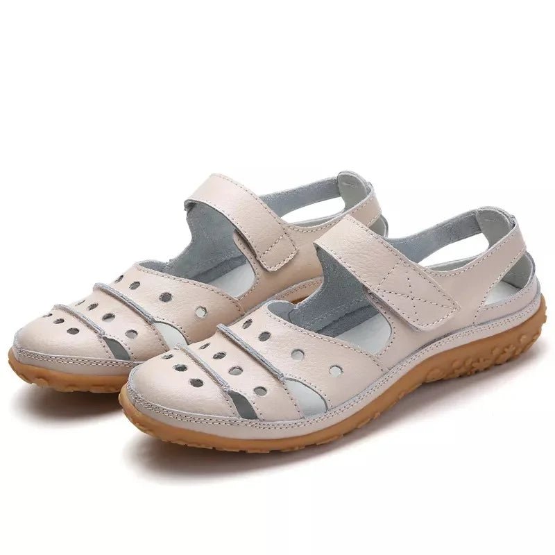 Leren Sandalen Dames met Verstelbare Bandjes en Geperforeerd Design - ZovaFashion - Sandalen Dames