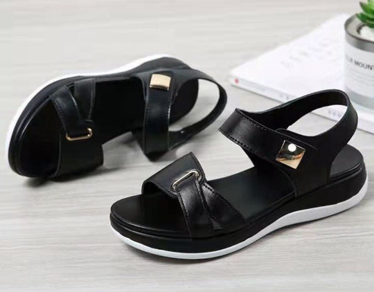 Leren Sandalen Dames met Verstelbare Bandjes en Ruime Teenruimte - ZovaFashion - Sandalen Dames