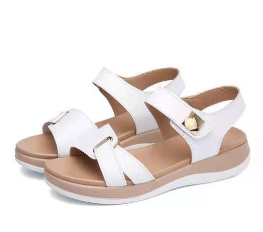Leren Sandalen Dames met Verstelbare Bandjes en Ruime Teenruimte - ZovaFashion - Sandalen Dames