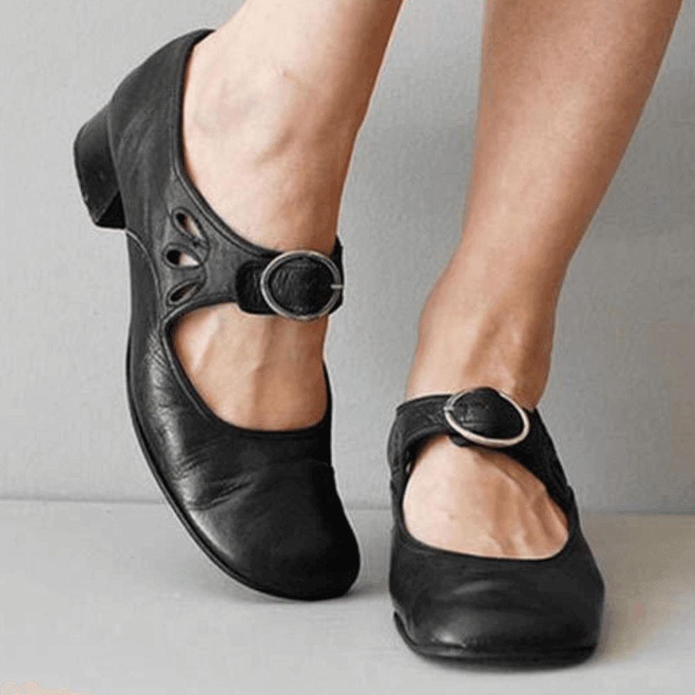 Leren Sandalen Dames met Verstelbare Gesp en Lage Hak - ZovaFashion - Sandalen Dames