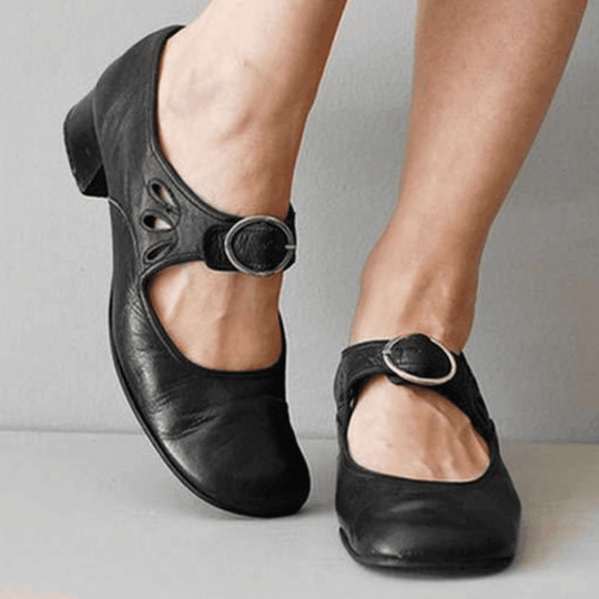 Leren Sandalen Dames met Verstelbare Gesp en Lage Hak - ZovaFashion - Sandalen Dames