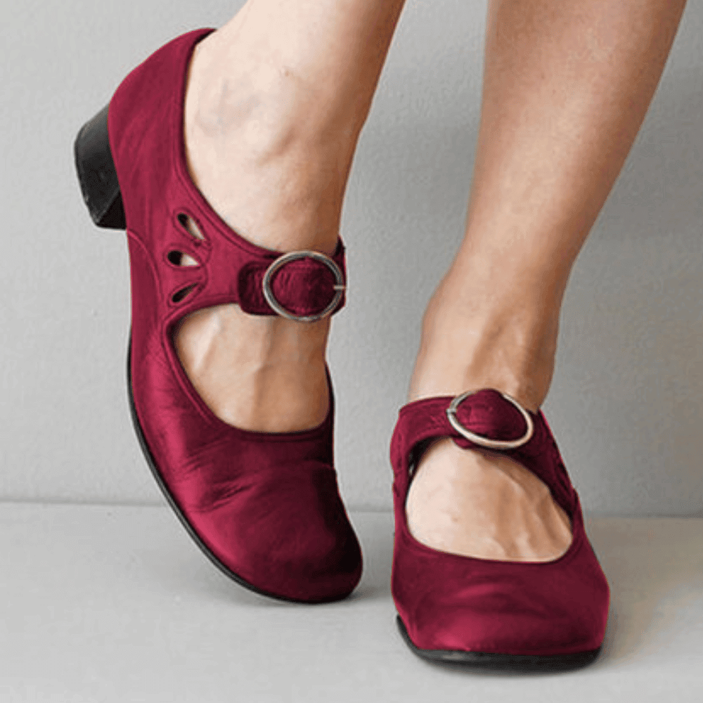 Leren Sandalen Dames met Verstelbare Gesp en Lage Hak - ZovaFashion - Sandalen Dames