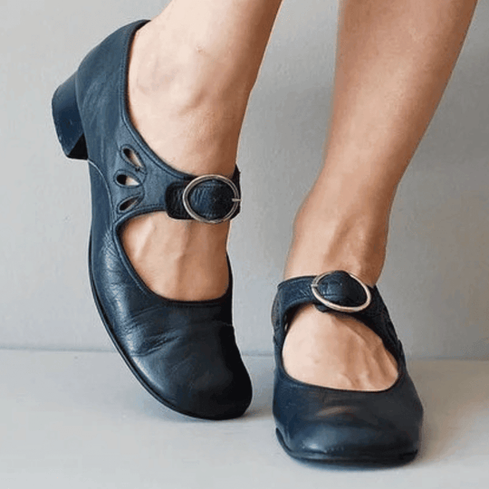 Leren Sandalen Dames met Verstelbare Gesp en Lage Hak - ZovaFashion - Sandalen Dames