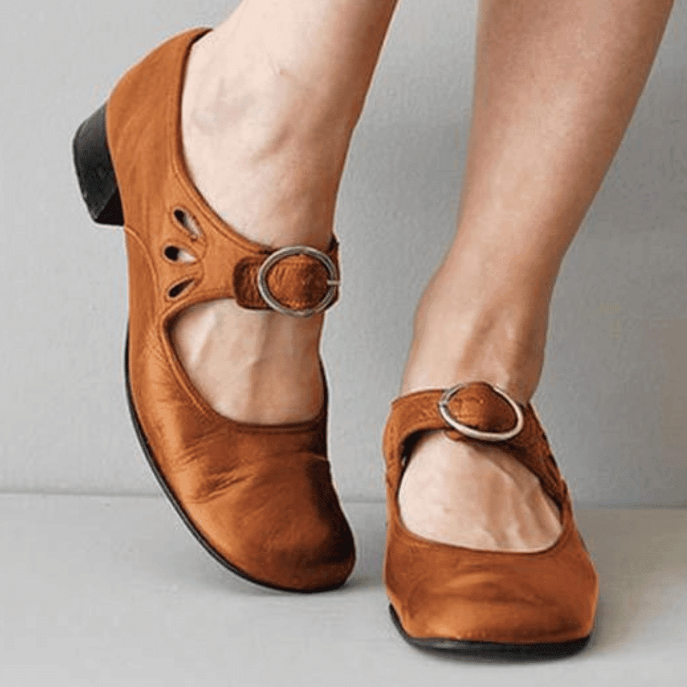 Leren Sandalen Dames met Verstelbare Gesp en Lage Hak - ZovaFashion - Sandalen Dames