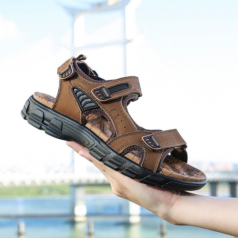 Leren Sandalen Dames met Verstelbare Klittenbandriemen en Schokabsorberende Zool - ZovaFashion - Sandalen Dames