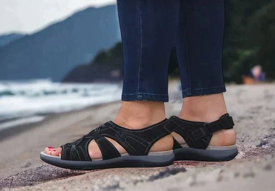 Leren Sandalen Dames met Verstelbare Velcro Bandjes en Gevoerde Zool - ZovaFashion - Sandalen Dames