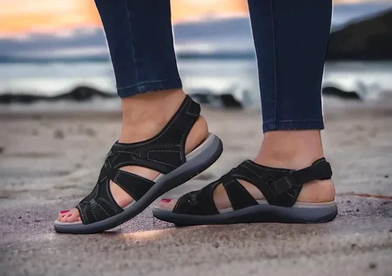 Leren Sandalen Dames met Verstelbare Velcro Bandjes en Gevoerde Zool - ZovaFashion - Sandalen Dames