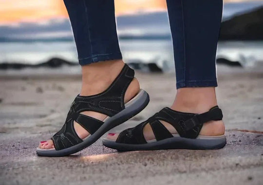 Leren Sandalen Dames met Verstelbare Velcro Bandjes en Gevoerde Zool - ZovaFashion - Sandalen Dames