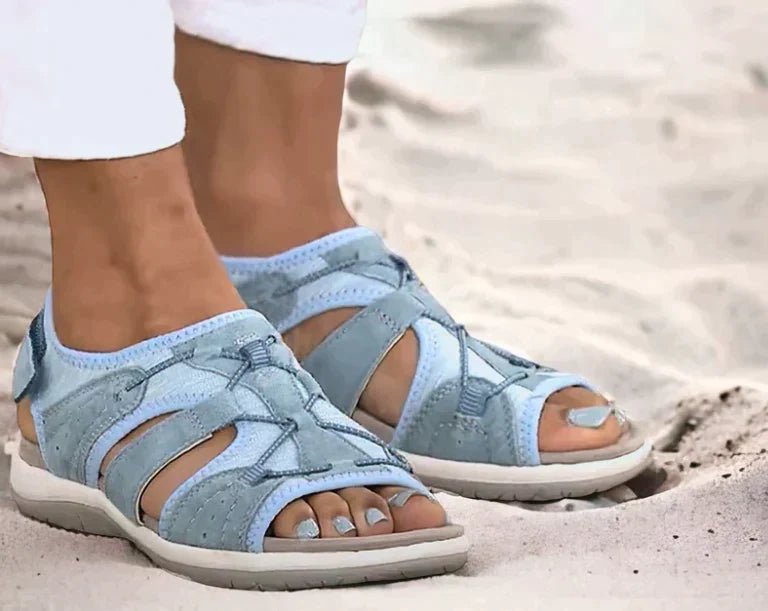 Leren Sandalen Dames met Verstelbare Velcro Bandjes en Gevoerde Zool - ZovaFashion - Sandalen Dames