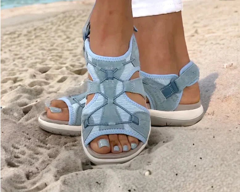Leren Sandalen Dames met Verstelbare Velcro Bandjes en Gevoerde Zool - ZovaFashion - Sandalen Dames