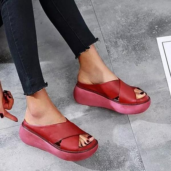 Leren Sandalen Dames met X - Strap Design en Open Teen - ZovaFashion - Sandalen Dames