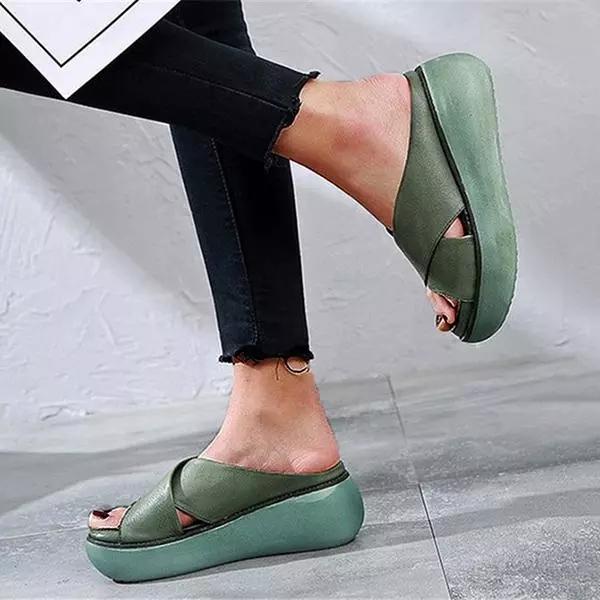 Leren Sandalen Dames met X - Strap Design en Open Teen - ZovaFashion - Sandalen Dames