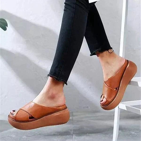 Leren Sandalen Dames met X - Strap Design en Open Teen - ZovaFashion - Sandalen Dames