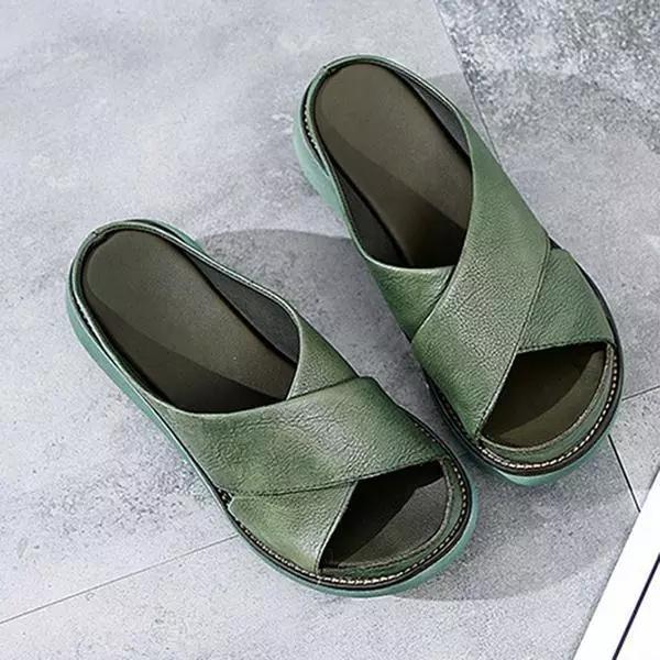 Leren Sandalen Dames met X - Strap Design en Open Teen - ZovaFashion - Sandalen Dames