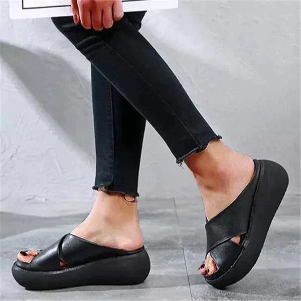 Leren Sandalen Dames met X - Strap Design en Open Teen - ZovaFashion - Sandalen Dames
