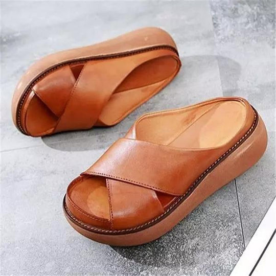 Leren Sandalen Dames met X - Strap Design en Open Teen - ZovaFashion - Sandalen Dames