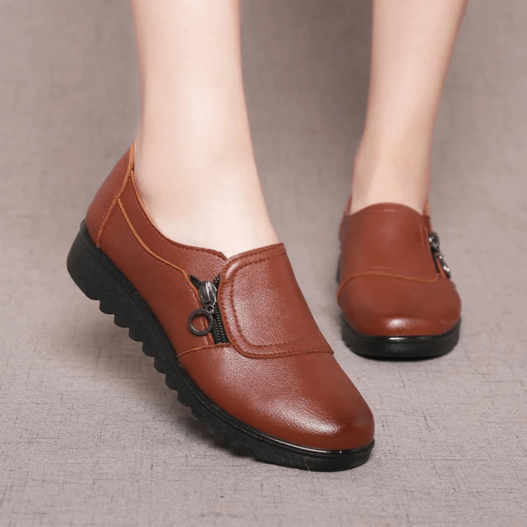 Leren Schoenen Dames met Orthopedische Ondersteuning en Chunky Zool - ZovaFashion - Schoenen Dames