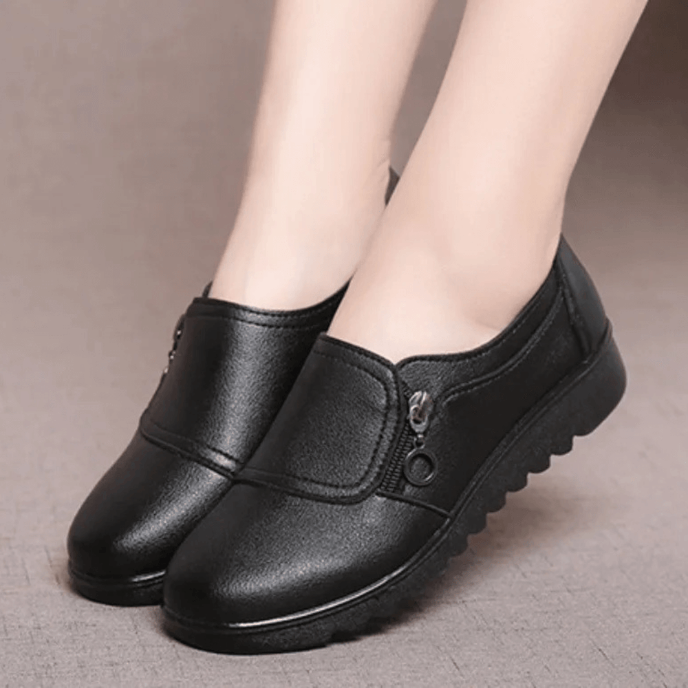 Leren Schoenen Dames met Orthopedische Ondersteuning en Chunky Zool - ZovaFashion - Schoenen Dames