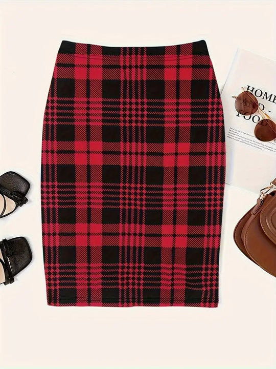 Lexi's Midi Zomerrok Dames in Geruite Print met Slim Fit en Elastische Tailleband - Zova - Fashion