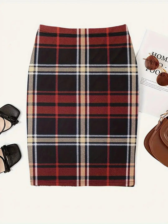Lexi's Midi Zomerrok Dames in Geruite Print met Slim Fit en Elastische Tailleband - Zova - Fashion