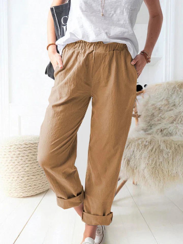 Linnen Broek Dames met Elastische Tailleband - Ademend en Stijlvol voor Zomerse Dagen - Zova - Fashion