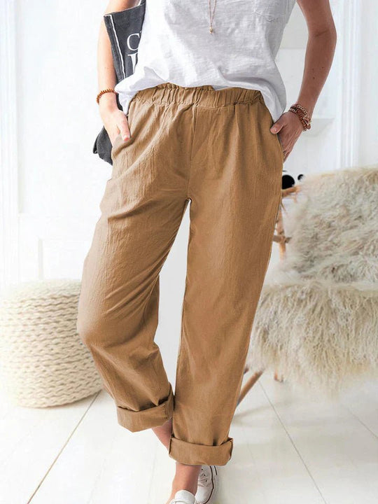 Linnen Broek Dames met Elastische Tailleband - Ademend en Stijlvol voor Zomerse Dagen - Zova - Fashion