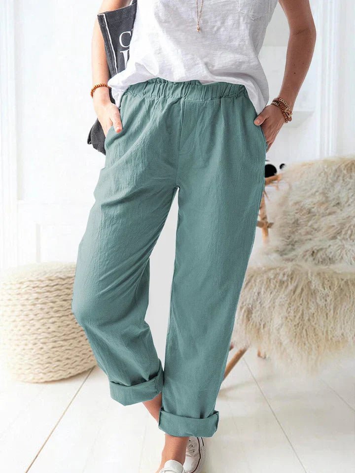 Linnen Broek Dames met Elastische Tailleband - Ademend en Stijlvol voor Zomerse Dagen - Zova - Fashion