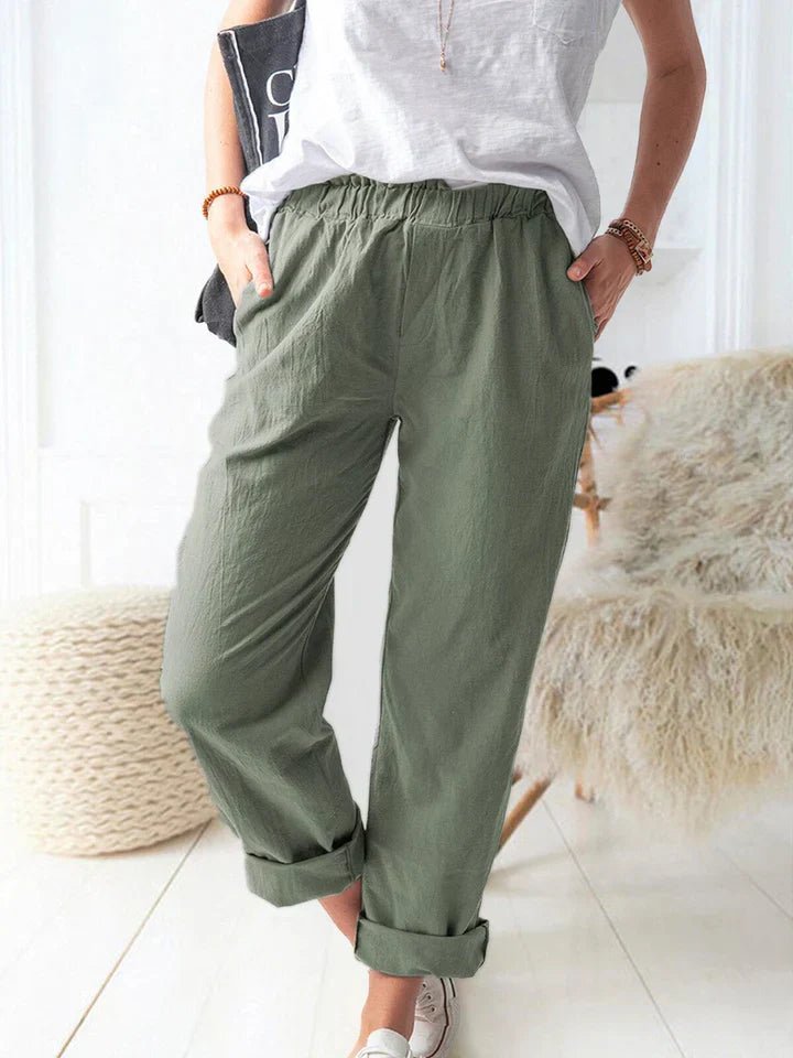 Linnen Broek Dames met Elastische Tailleband - Ademend en Stijlvol voor Zomerse Dagen - Zova - Fashion
