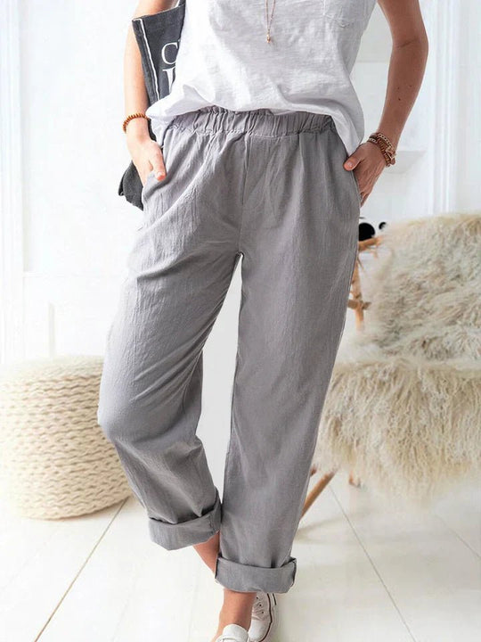 Linnen Broek Dames met Elastische Tailleband - Ademend en Stijlvol voor Zomerse Dagen - Zova - Fashion