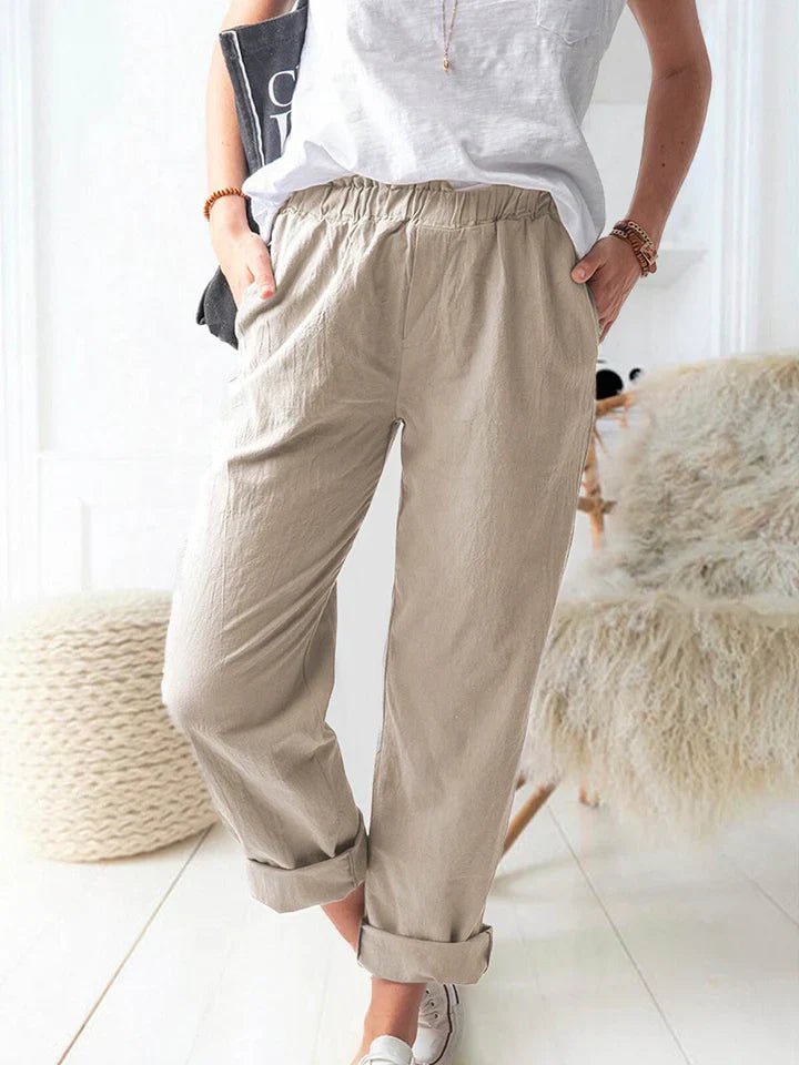 Linnen Broek Dames met Elastische Tailleband - Ademend en Stijlvol voor Zomerse Dagen - Zova - Fashion