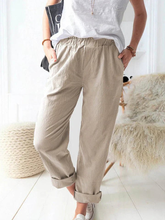 Linnen Broek Dames met Elastische Tailleband - Ademend en Stijlvol voor Zomerse Dagen - Zova - Fashion